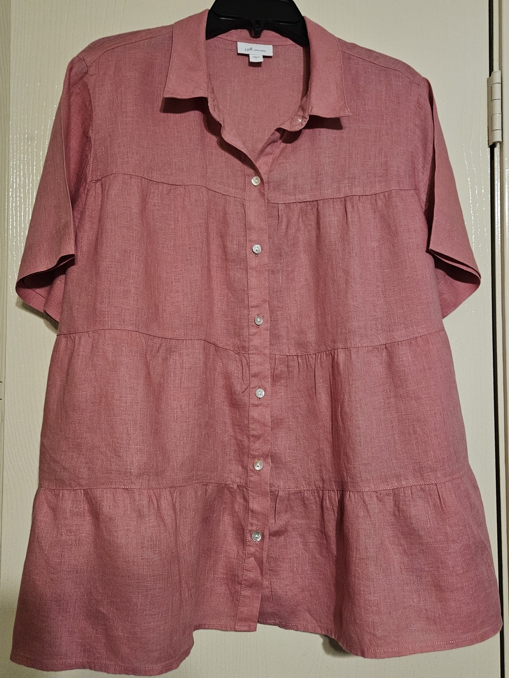 J. Jill Pink Tiered Button-Down Linen Shirt